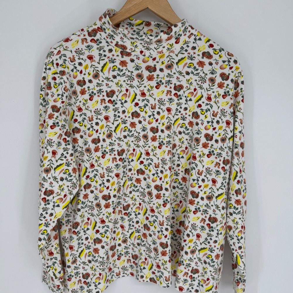Lands End Women 2X Harvest Print Mock Neck Cotton Top Turkey Fox Fall Whimsical